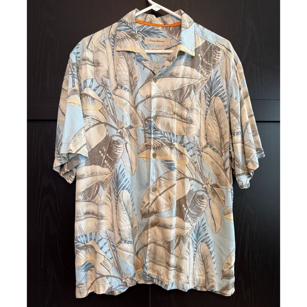 Tommy Bahama Mens 100% Silk Button Up Hawaiian Shirt Large Collared Short Sleeve